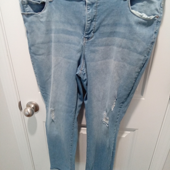 Royalty For Me Denim - Royality For Me Plus Size 18W High-Rise Ankle Light Blue Distressed Denim Jeans